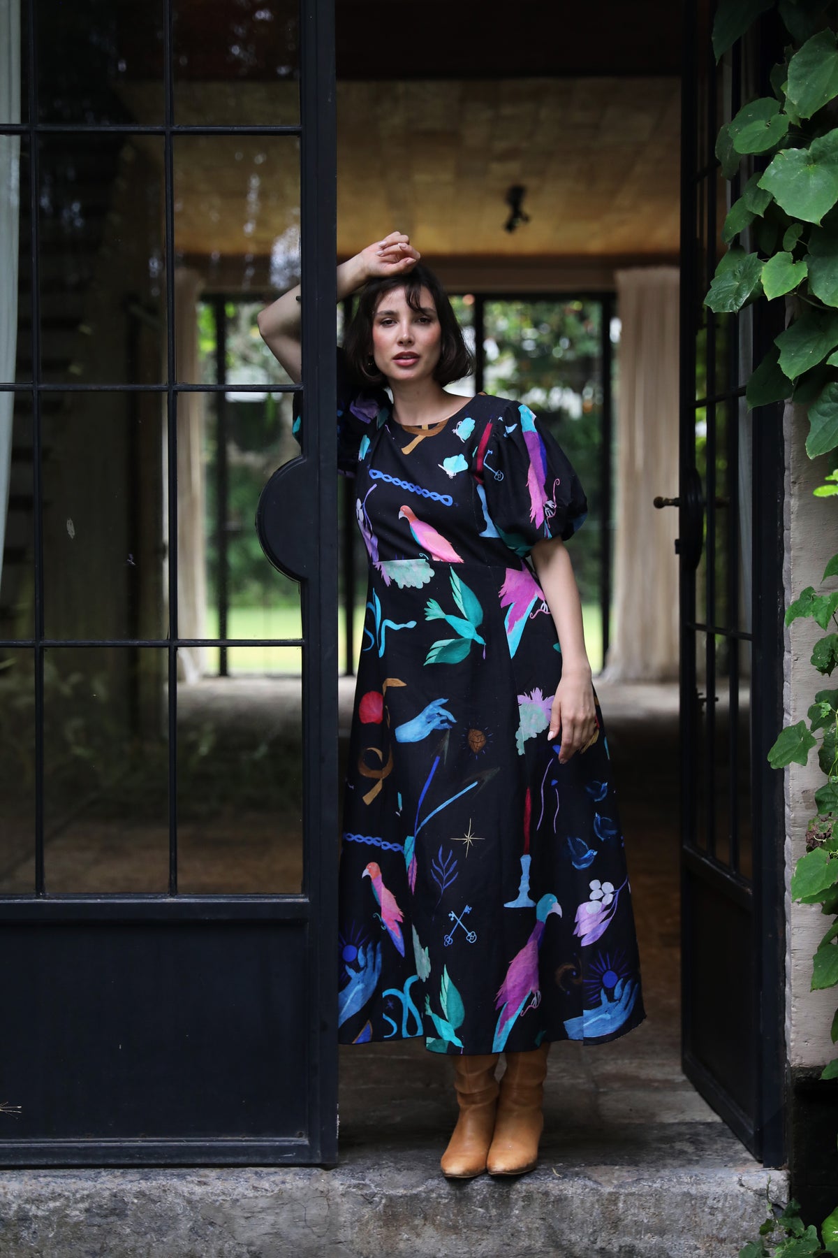 Boheme Linen Midi Dress - Black