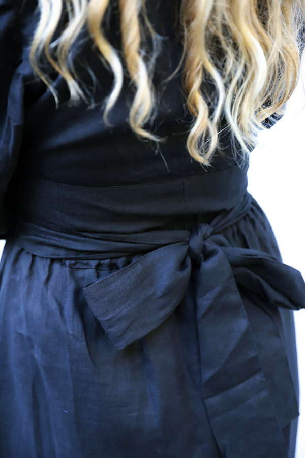 Always Linen Wrap Dress - Black - Close Up