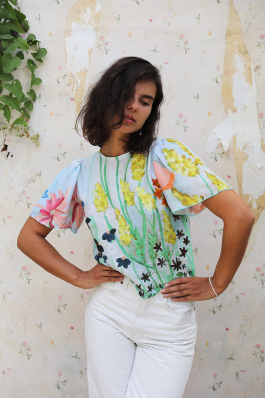 Flora Blouse - Sky - Frank And Dollys