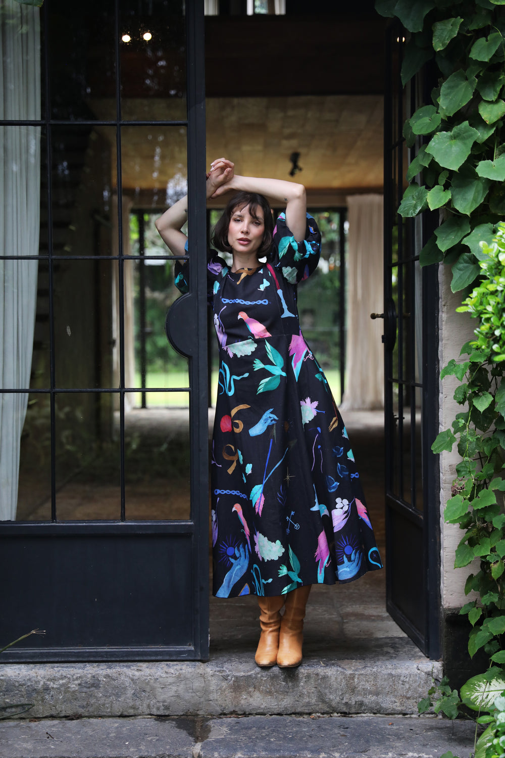 Boheme Linen Midi Dress - Black
