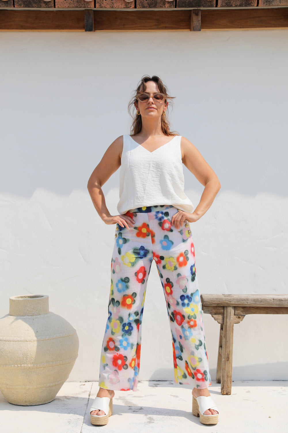 Cactus Flower Linen Pants