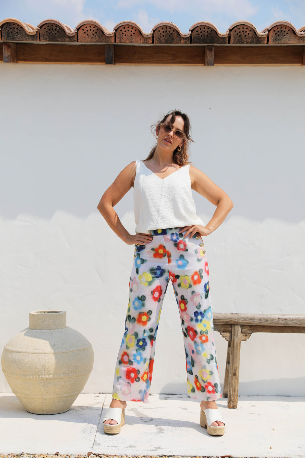 Cactus Flower Linen Pants
