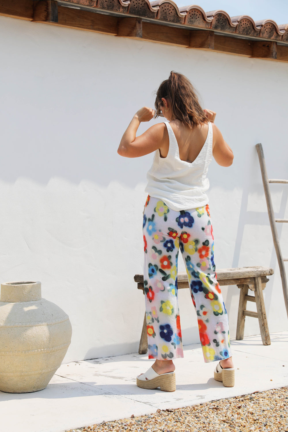 Cactus Flower Linen Pants