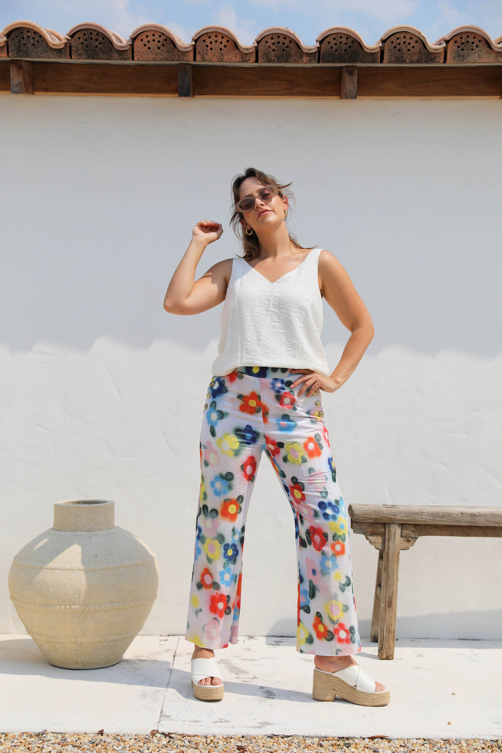 Cactus Flower Linen Pants