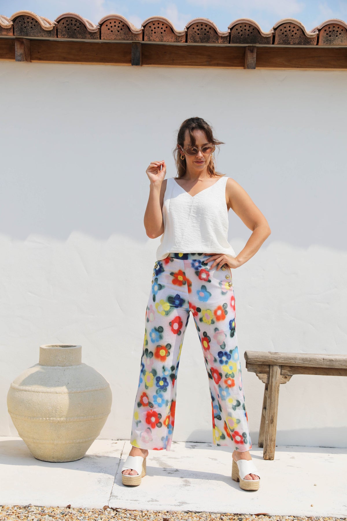 Cactus Flower Linen Pants
