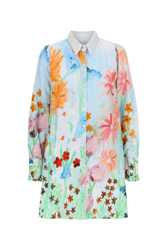 Flora Shirt Dress - Sky