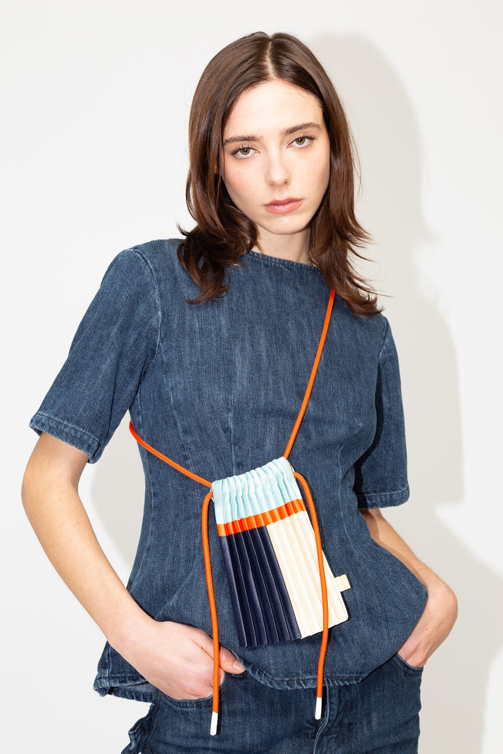 Pleated Crossbody Bag - Blue
