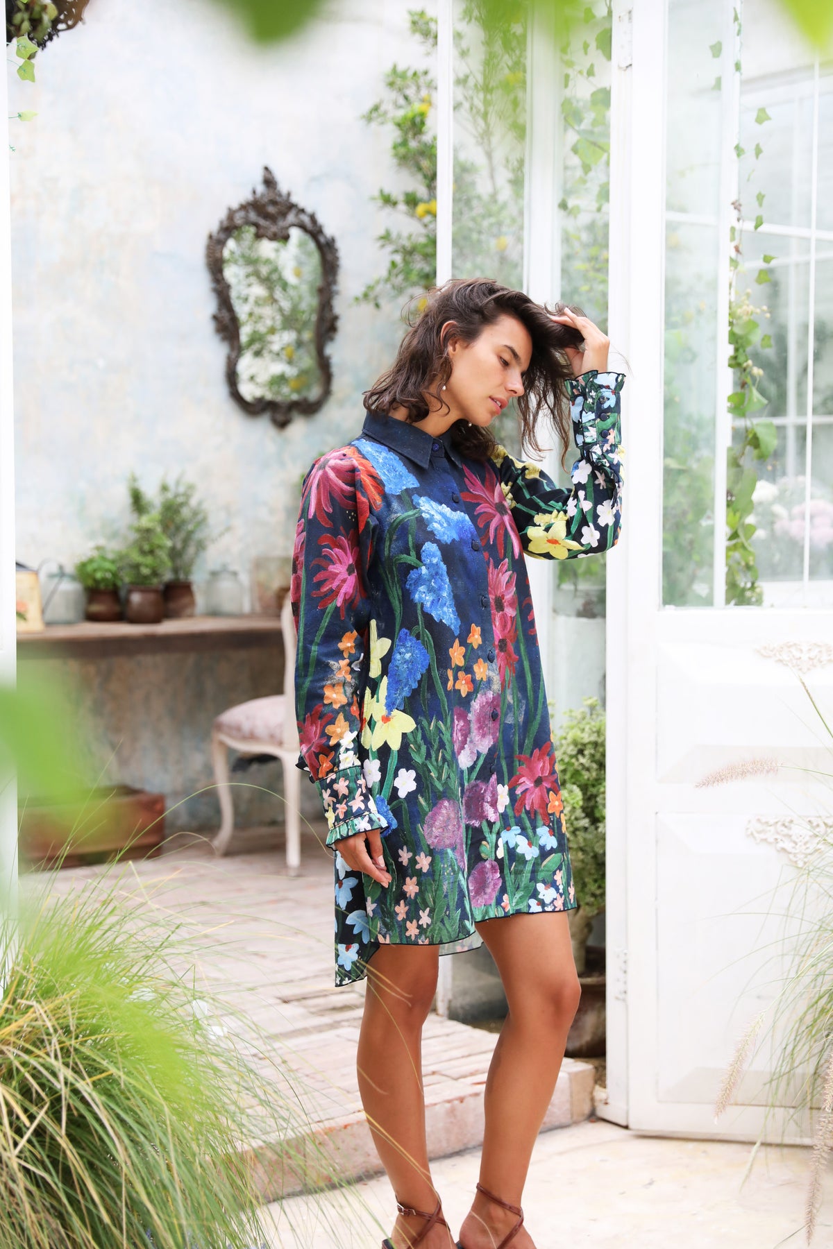 Flora Shirt Dress - Navy