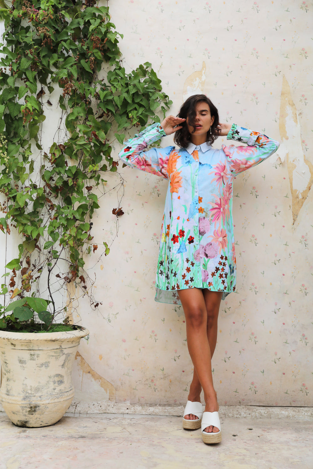 Flora Shirt Dress - Sky