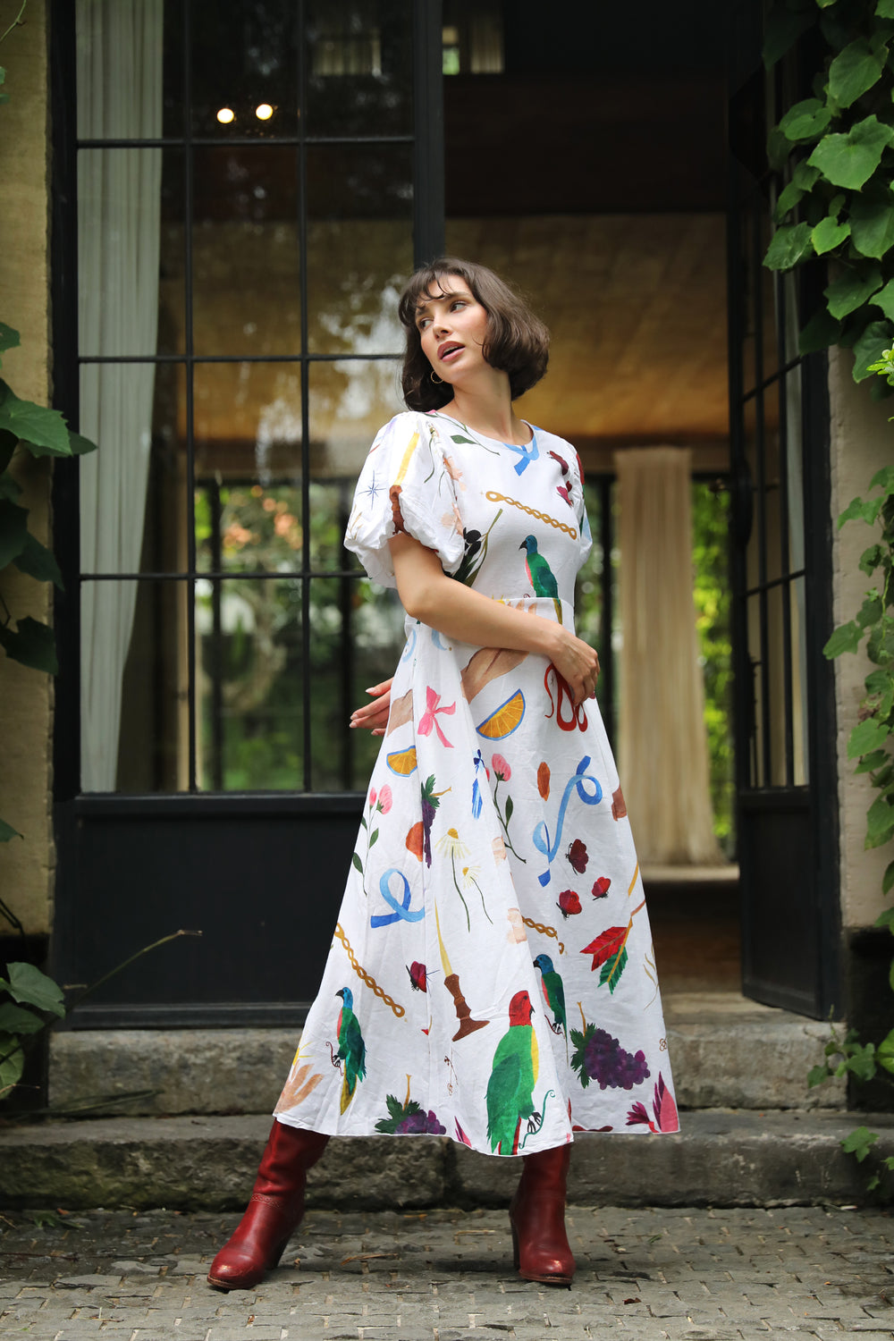 Boheme Linen Midi Dress - White