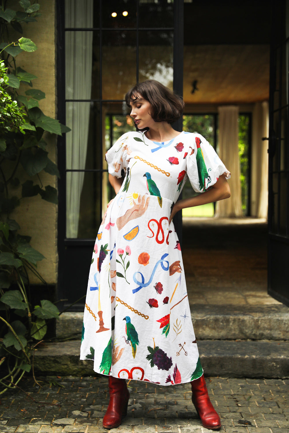 Boheme Linen Midi Dress - White