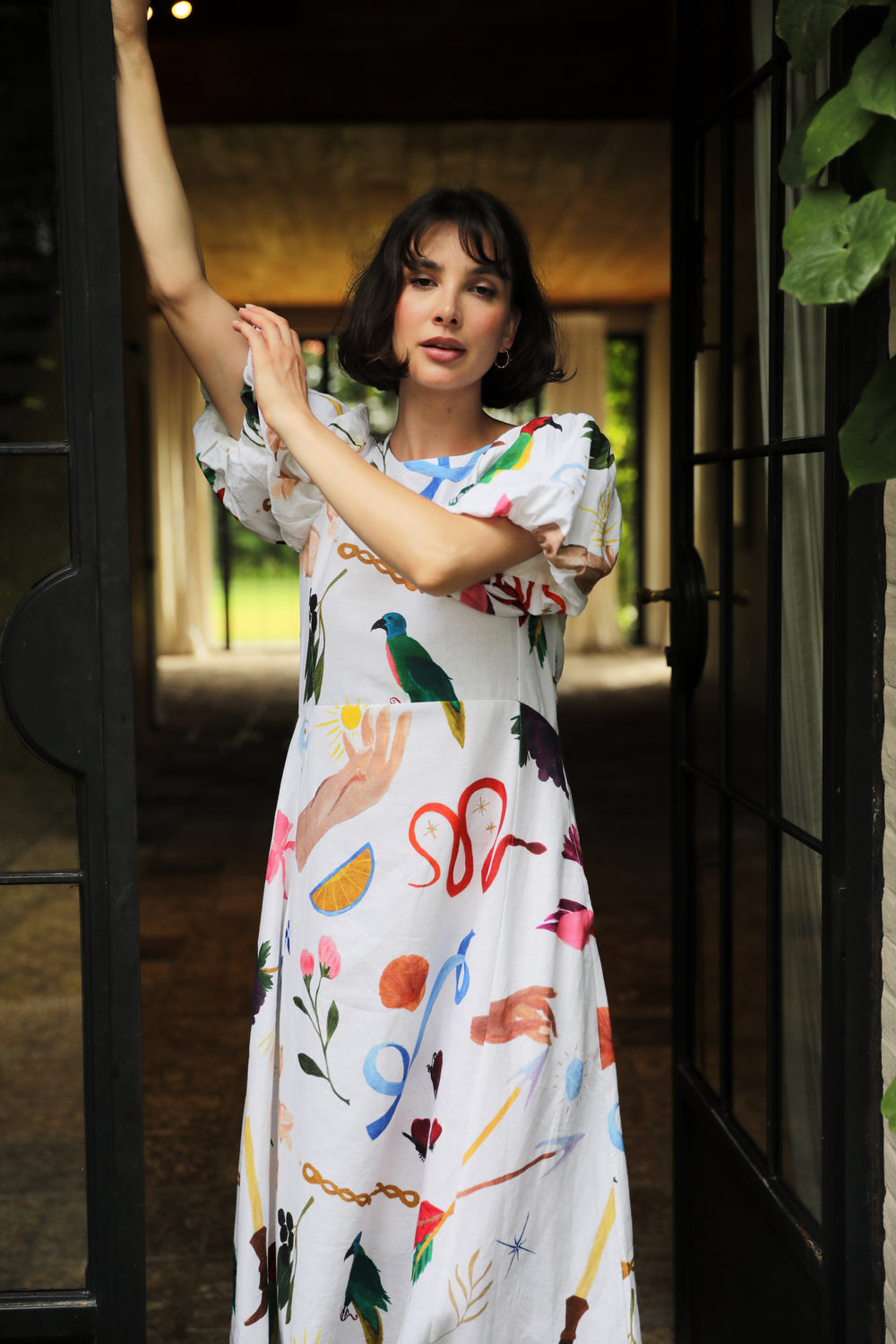 Boheme Linen Midi Dress - White