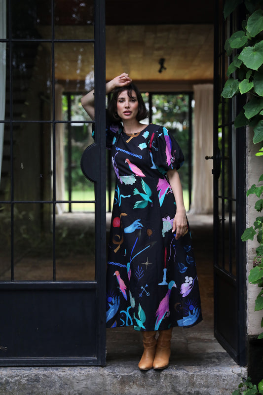 Boheme Linen Midi Dress - Black - Frank And Dollys