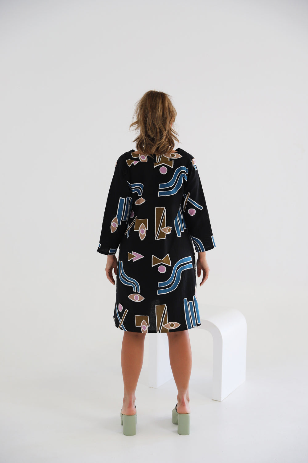 Temple Linen A-Line Dress - Black