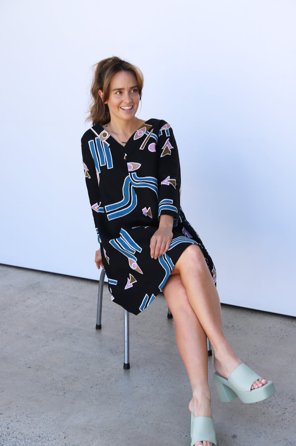 Temple Linen A-Line Dress - Black