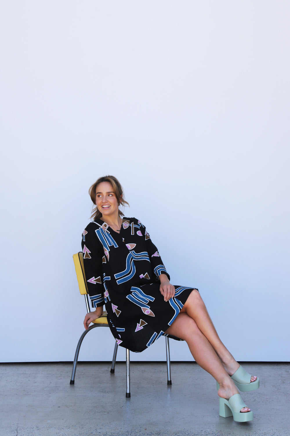 Temple Linen A-Line Dress - Black