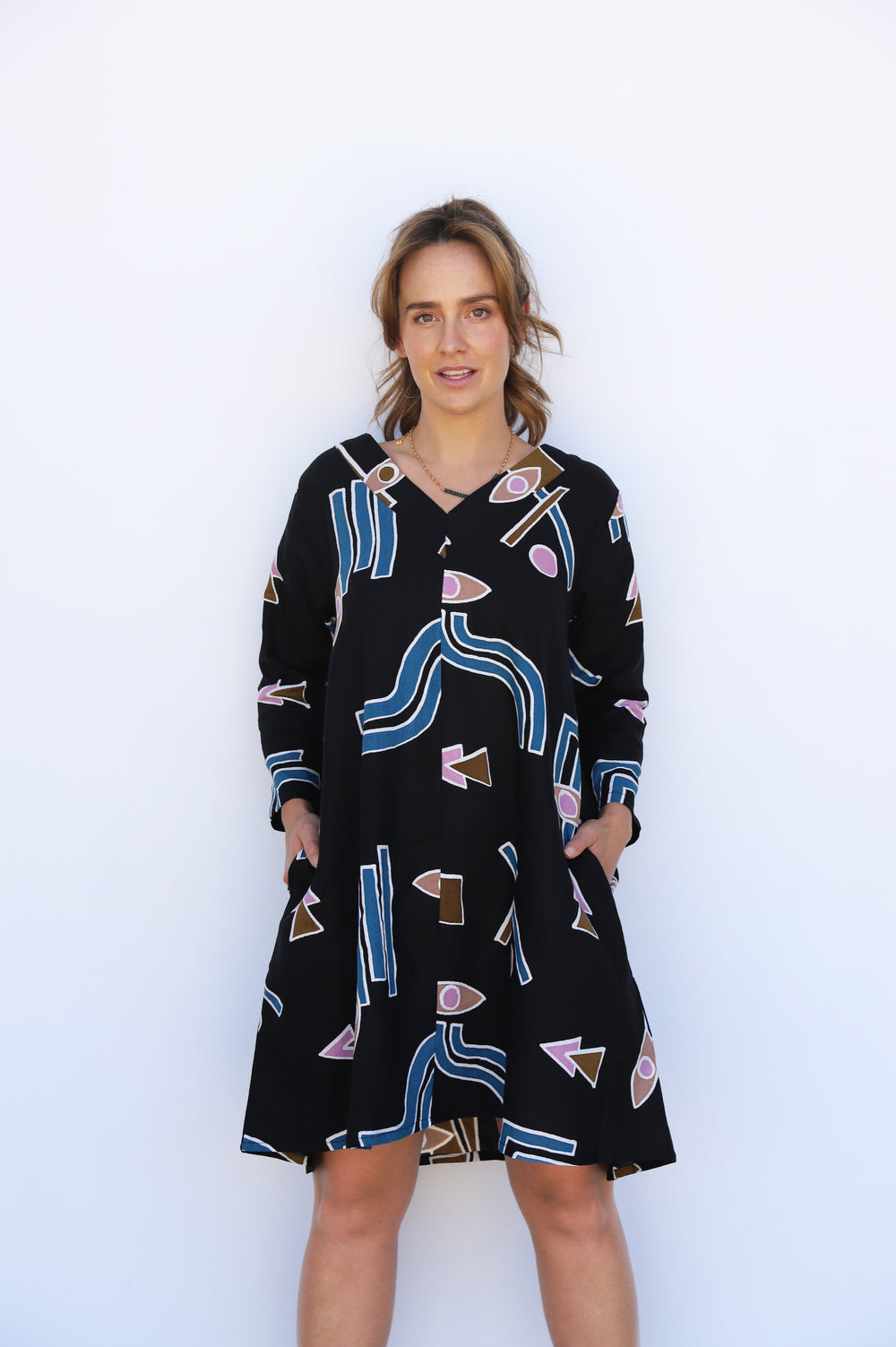 Temple Linen A-Line Dress - Black