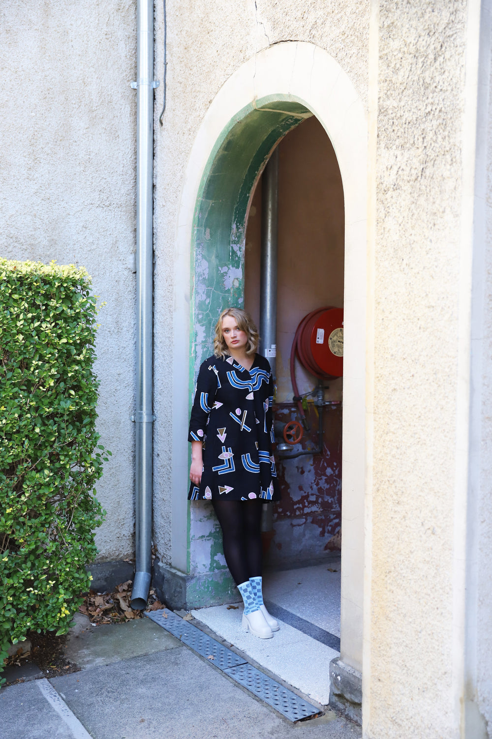 Temple Linen A-Line Dress - Black - Frank And Dollys