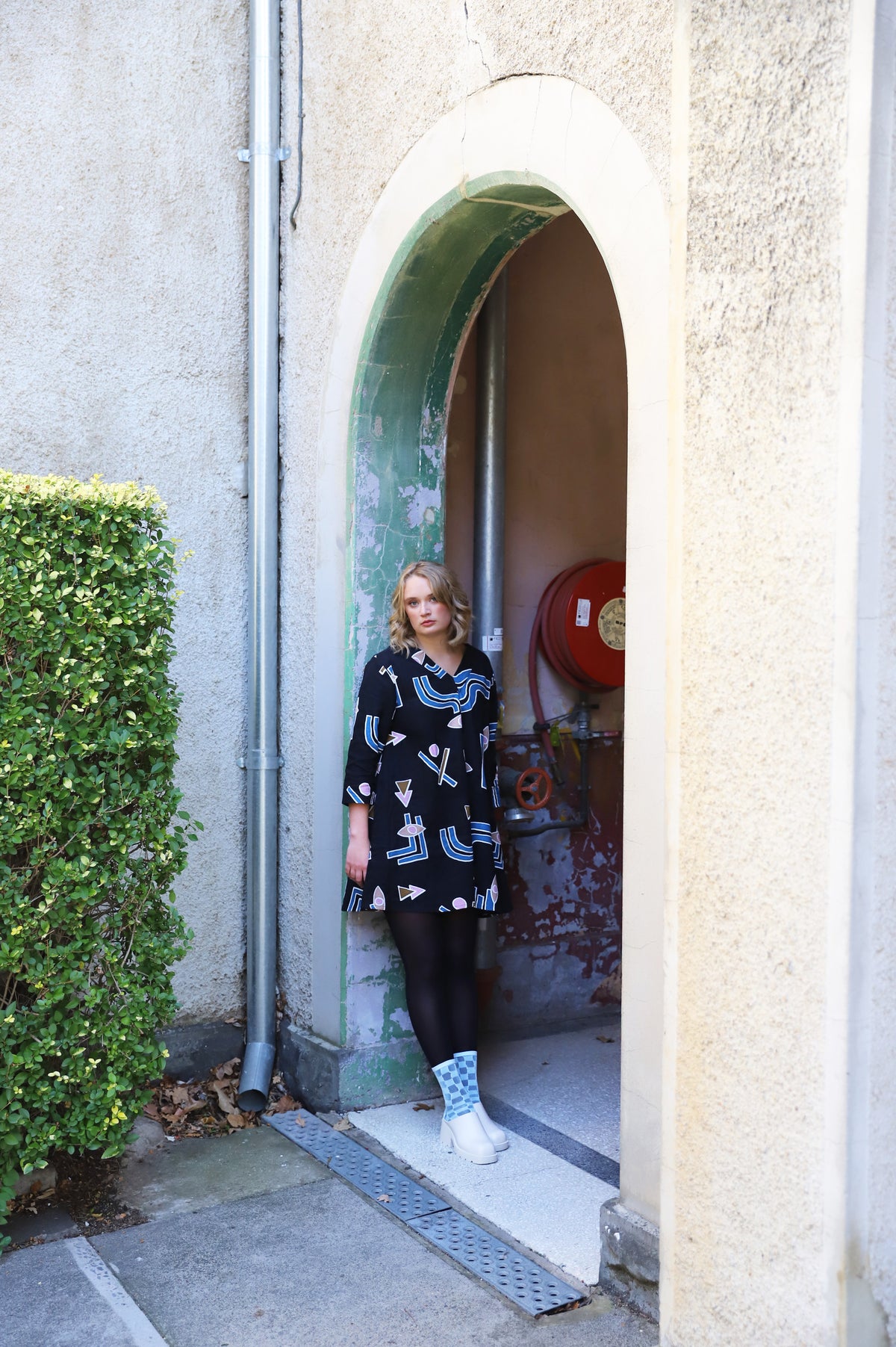 Temple Linen A-Line Dress - Black