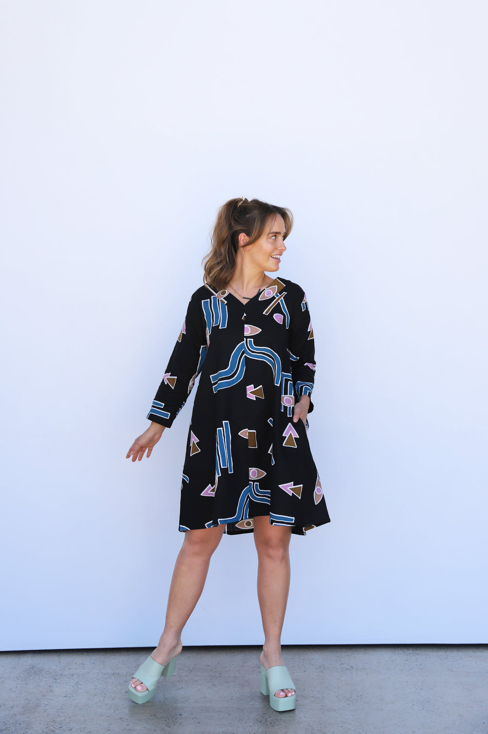 Temple Linen A-Line Dress - Black - Frank And Dollys