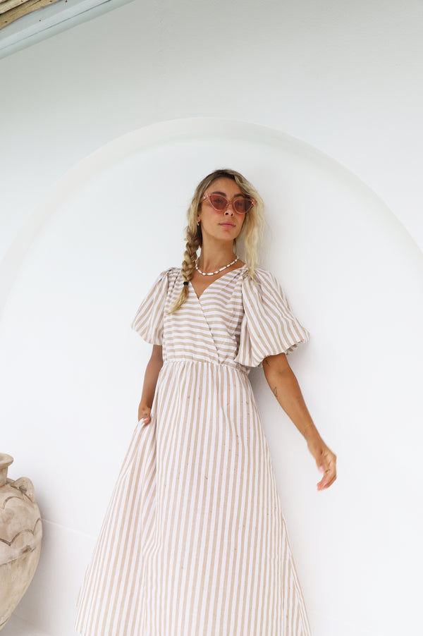 Linen Stripe Paradiso Dress - Close Up