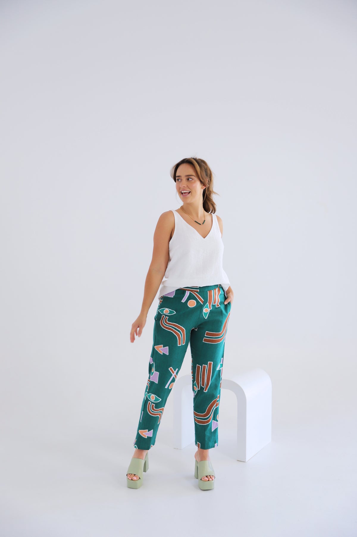 Temple Linen Pants - Emerald
