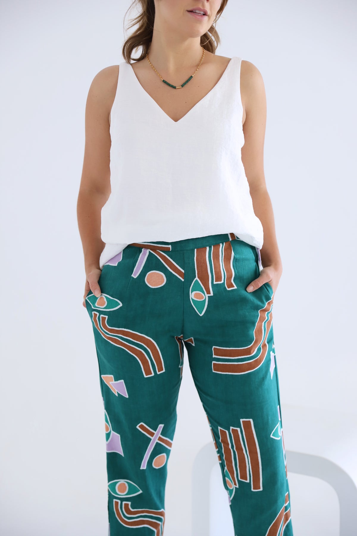 Temple Linen Pants - Emerald