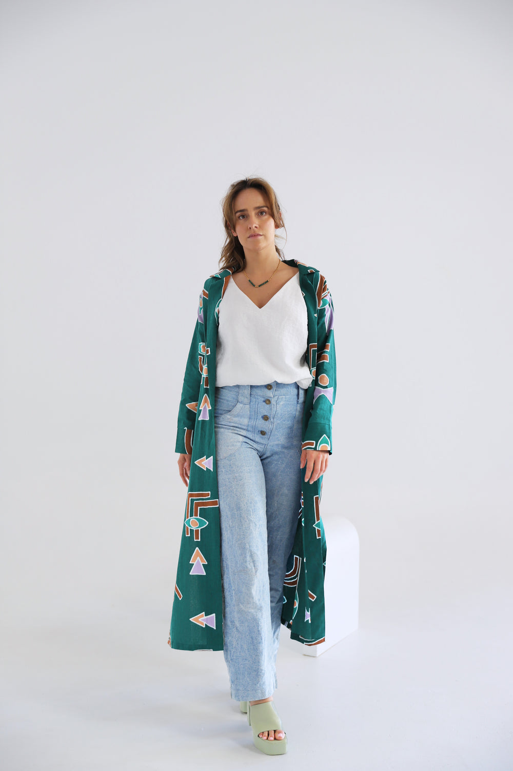 Temple Linen Duster - Emerald