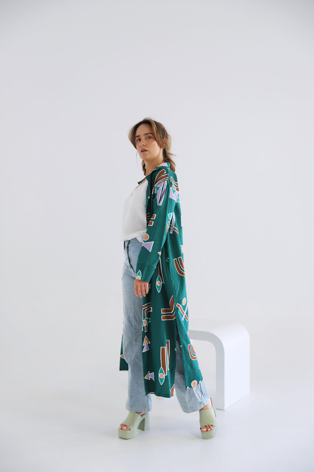 Temple Linen Duster - Emerald