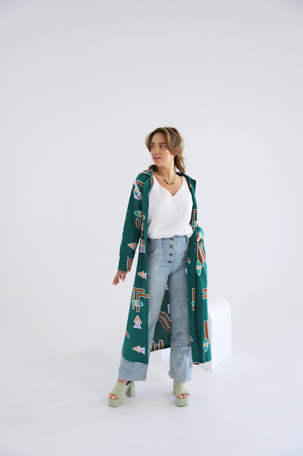 Temple Linen Duster - Emerald