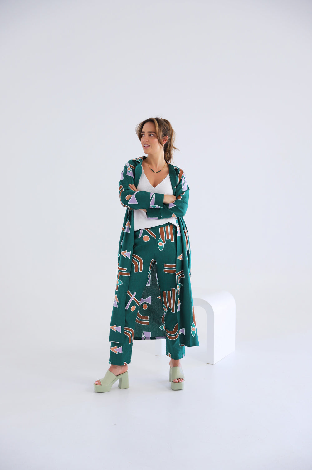 Temple Linen Duster - Emerald