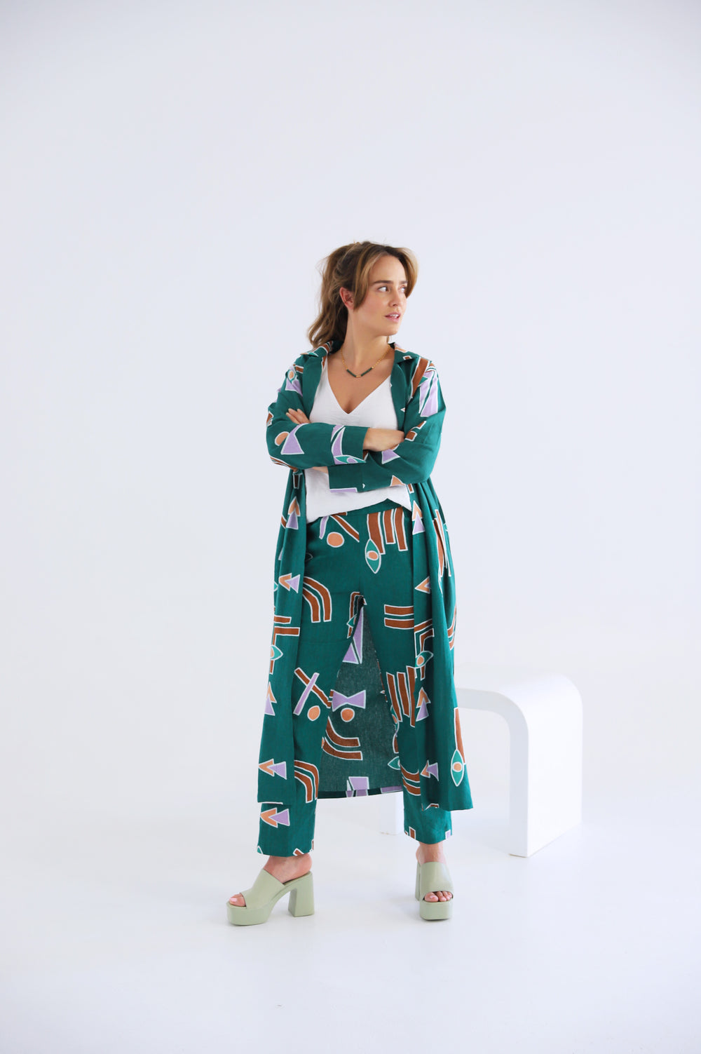 Temple Linen Duster - Emerald